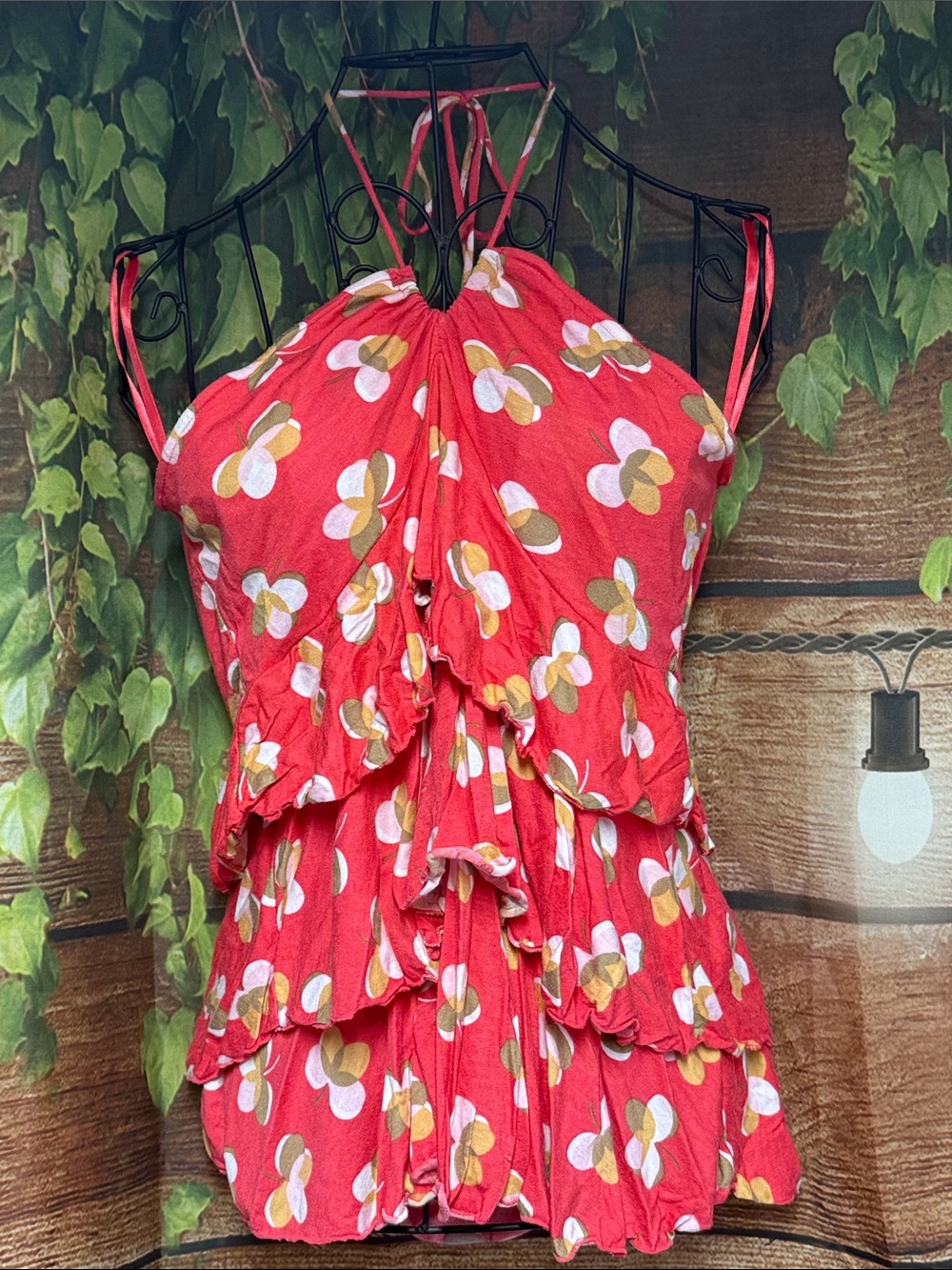 EUC Old Navy Red Floral Ruffle Tank Top